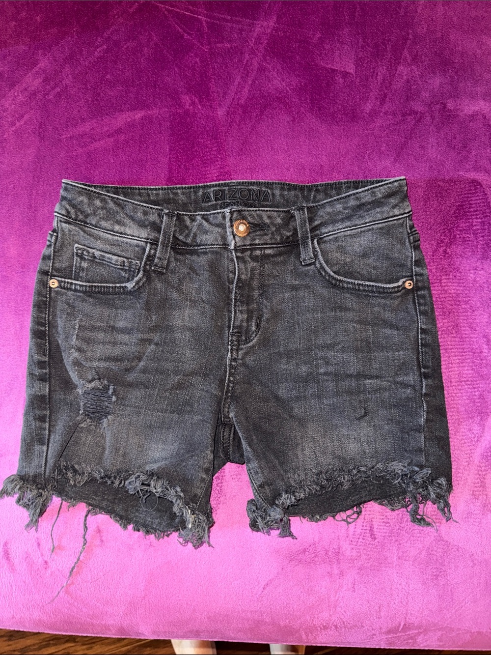 Arizona Jean Company Black Distressed Frayed Hem Denim Shorts size 5
